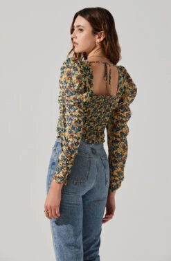 Long Sleeve Floral Ruched Top -Astr The Label Shop AT17932 ORANGEBLACKDITSY 6
