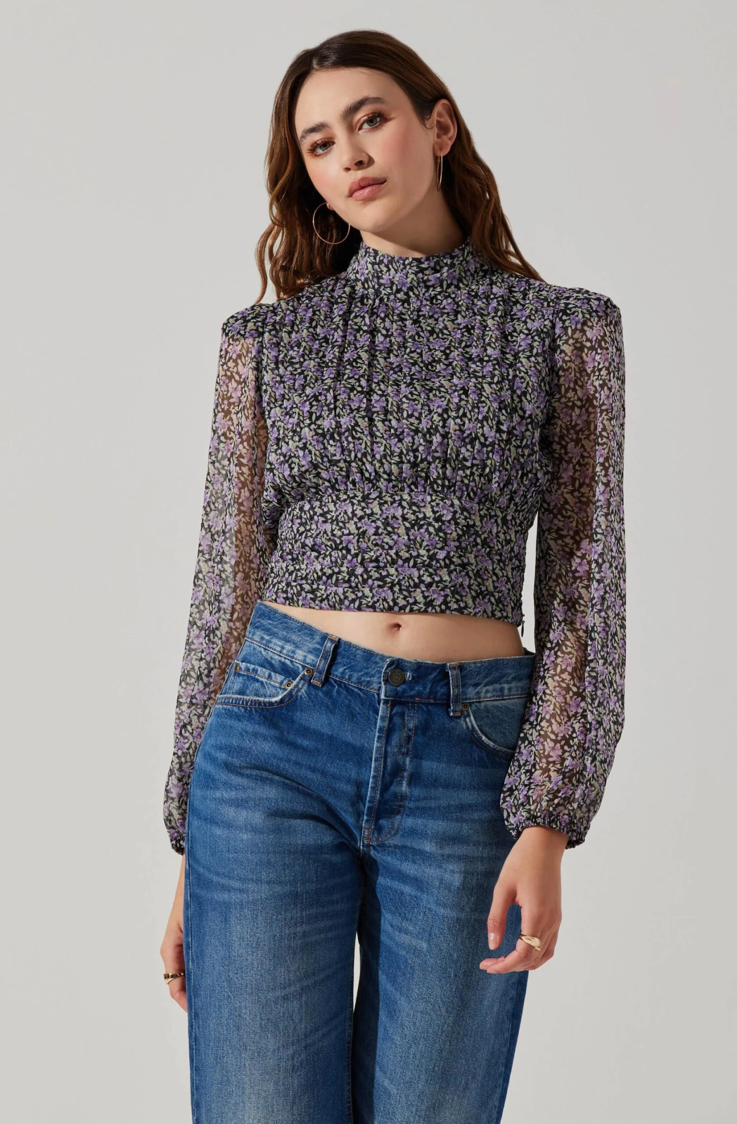 Floral Puff Sleeve Mock Neck Top 3 Floral Puff Sleeve Mock Neck Top