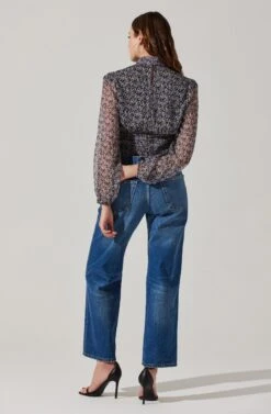 Floral Puff Sleeve Mock Neck Top 11 Floral Puff Sleeve Mock Neck Top -Astr The Label Shop AT17933 BLACKPURPLEFLORAL 5