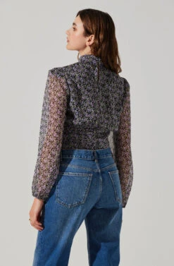 Floral Puff Sleeve Mock Neck Top 13 Floral Puff Sleeve Mock Neck Top -Astr The Label Shop AT17933 BLACKPURPLEFLORAL 6