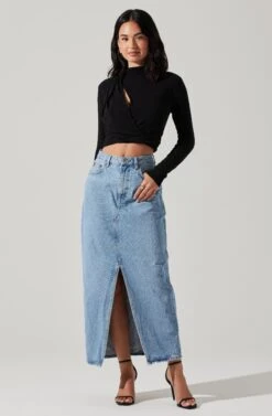 Asymmetrical Pleated Cutout Mock Neck Top -Astr The Label Shop AT17934 BLACK 2