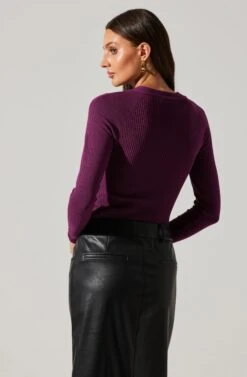 Twist Neck Cutout Sweater 25 Twist Neck Cutout Sweater -Astr The Label Shop AT17944 PLUM 2
