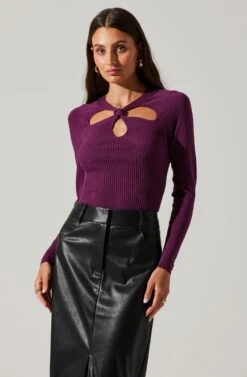 Twist Neck Cutout Sweater 23 Twist Neck Cutout Sweater -Astr The Label Shop AT17944 PLUM 5