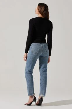 Long Sleeve Cupped Bust Knit Top -Astr The Label Shop AT17996 BLACK 5