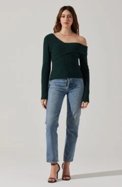 Asymmetrical Foldover Sweater -Astr The Label Shop AT18062 DEEPGREEN 1