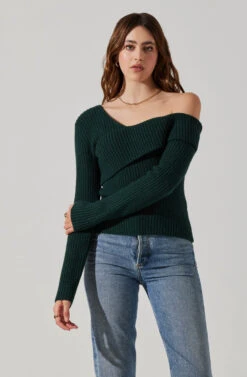 Asymmetrical Foldover Sweater -Astr The Label Shop AT18062 DEEPGREEN 3