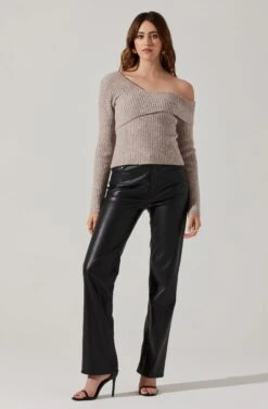 Asymmetrical Foldover Sweater -Astr The Label Shop AT18062 TAUPE 2