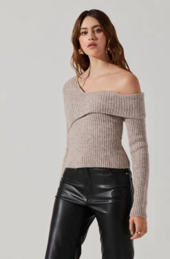 Asymmetrical Foldover Sweater -Astr The Label Shop AT18062 TAUPE 3