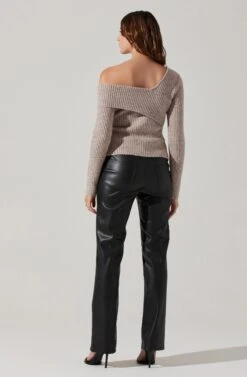 Asymmetrical Foldover Sweater -Astr The Label Shop AT18062 TAUPE 5