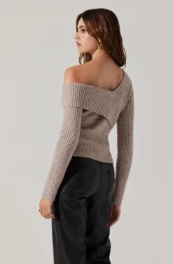 Asymmetrical Foldover Sweater -Astr The Label Shop AT18062 TAUPE 6