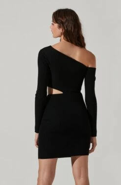 One Shoulder Long Sleeve Cut-Out Rib Knit Mini Dress 8 One Shoulder Long Sleeve Cut-Out Rib Knit Mini Dress -Astr The Label Shop LD44882 FCI BLACK 3
