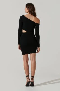 One Shoulder Long Sleeve Cut-Out Rib Knit Mini Dress 9 One Shoulder Long Sleeve Cut-Out Rib Knit Mini Dress -Astr The Label Shop LD44882 FCI BLACK 4