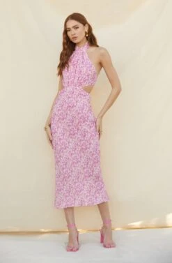 Ambretta Floral Halter Midi Dress -Astr The Label Shop MyronPalms 3358