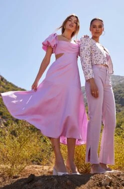 Winley Puff Sleeve Cutout Midi Dress -Astr The Label Shop Shoot 1510