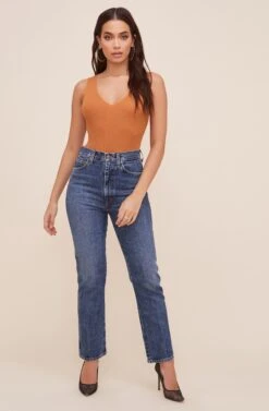 Ribbed V Neck Bodysuit -Astr The Label Shop WL18 1285 RUST 1
